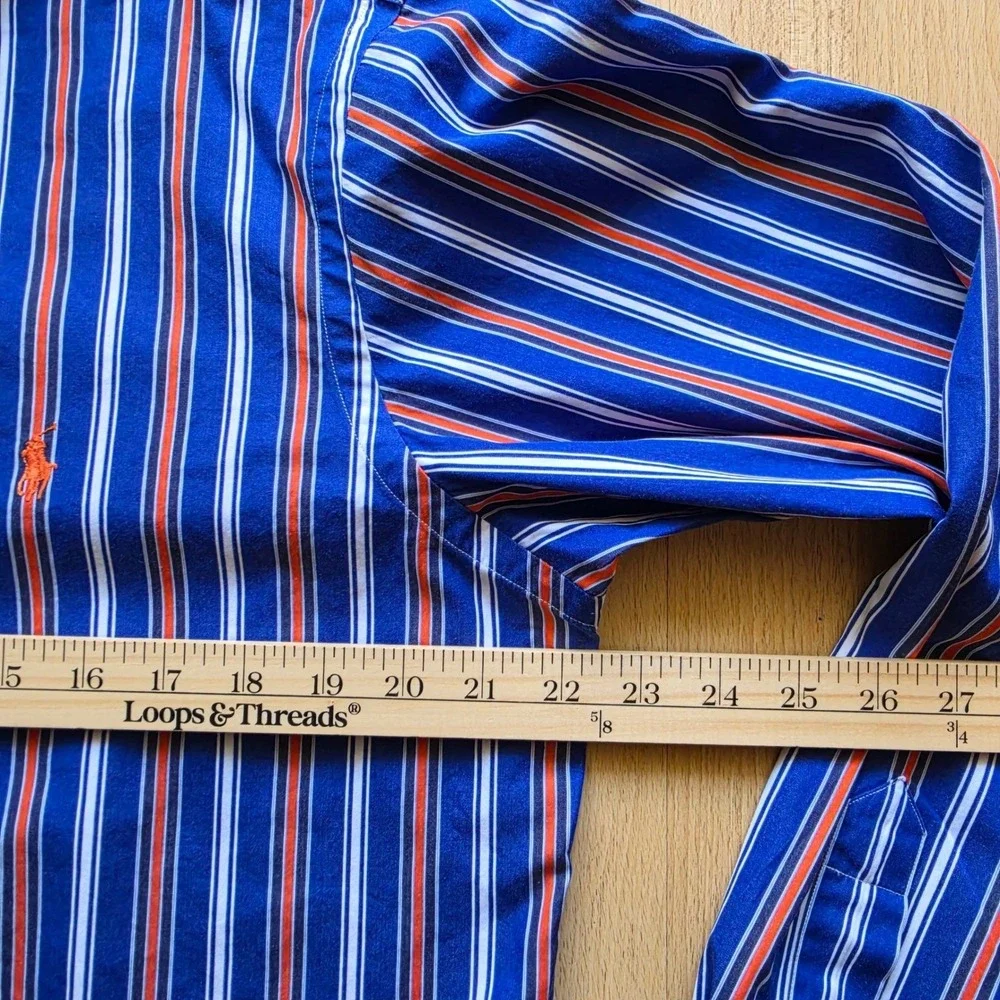 Polo Ralph Lauren Vintage Mens Custom Fit Striped Button Down Shirt Blue Red L‎